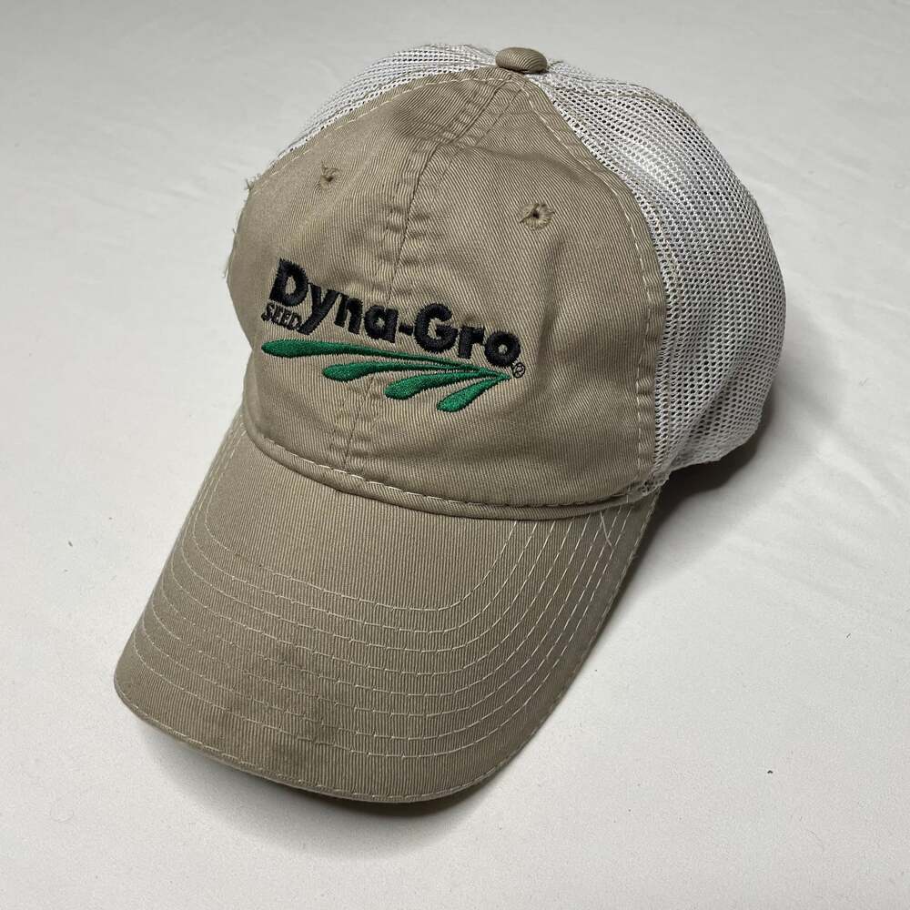 Dyna-Gro Seed Co Tan White Mesh Trucker Hat Adjustable Baseball Cap